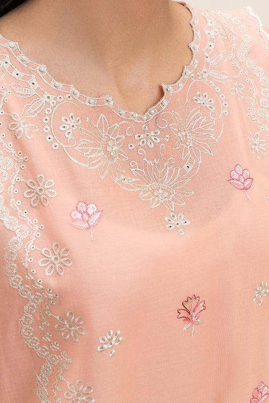 3 PIECE EMBROIDERED LAWN SUIT-PEACH GLAM (UNSTITCHED)