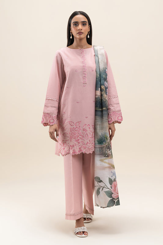3 PIECE EMBROIDERED LAWN SUIT-ROSE ORCHID (UNSTITCHED)