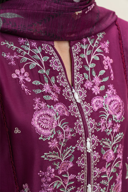 3 PIECE EMBROIDERED LAWN SUIT-MULBERRY GLAM (UNSTITCHED)