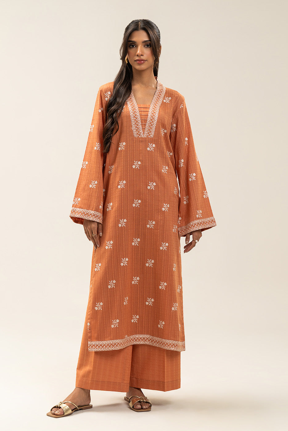 2 PIECE EMBROIDERED SELF JACQUARD SUIT-TERRACOTTA TRIMS (UNSTITCHED)