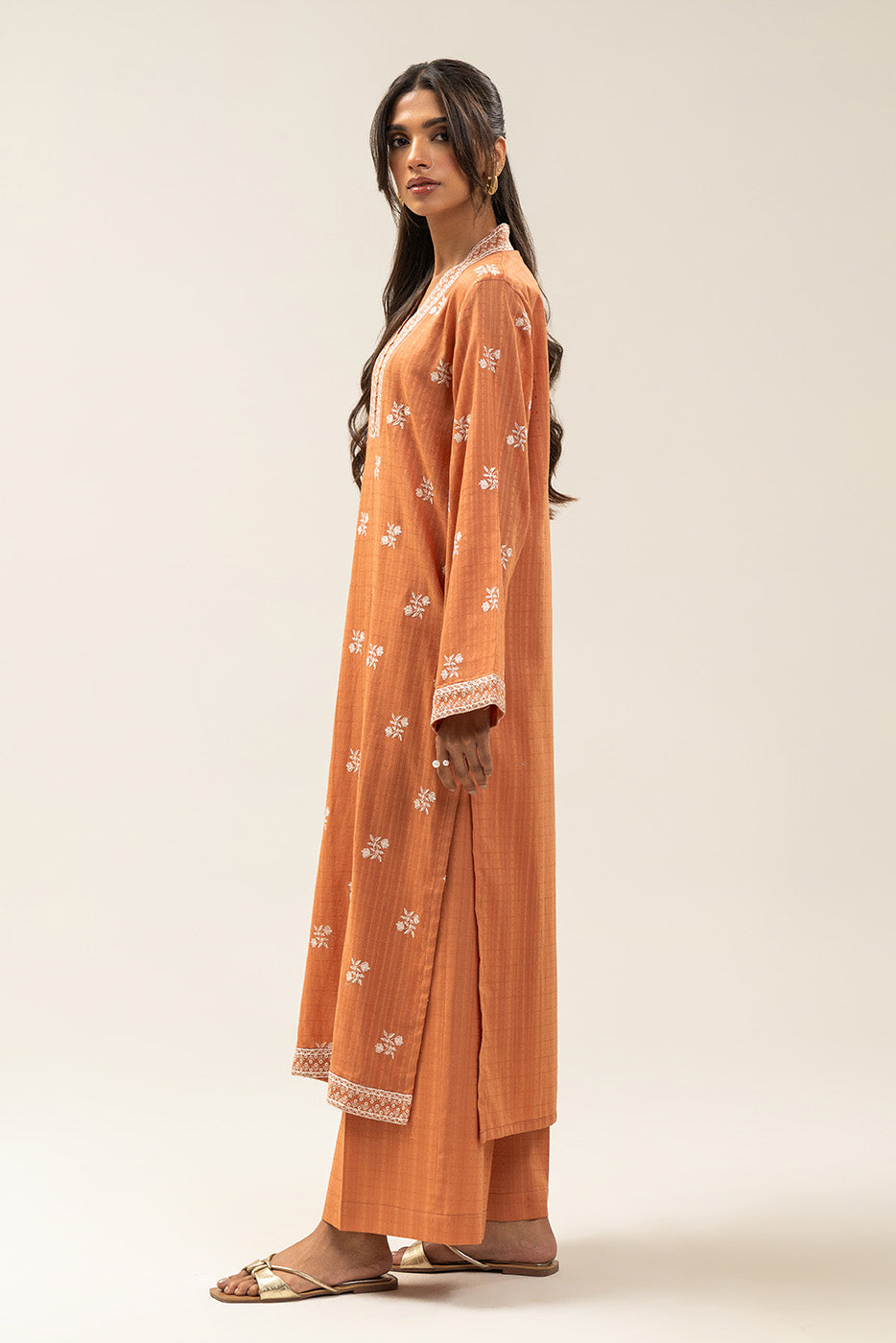 2 PIECE EMBROIDERED SELF JACQUARD SUIT-TERRACOTTA TRIMS (UNSTITCHED)