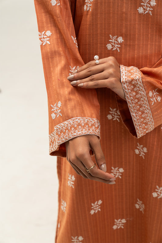 2 PIECE EMBROIDERED SELF JACQUARD SUIT-TERRACOTTA TRIMS (UNSTITCHED)