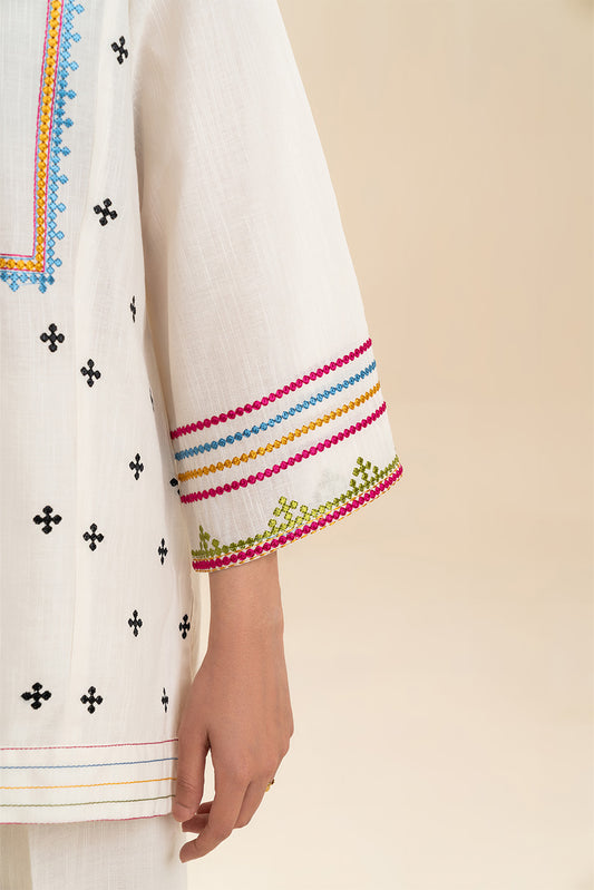 2 PIECE EMBROIDERED SLUB SUIT (FLOW)