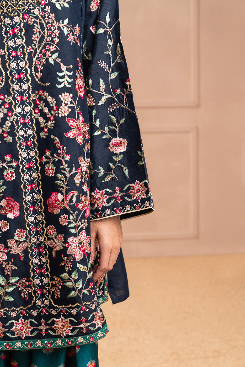 EMBROIDERED RAW SILK SHIRT (LUXURY PRET)