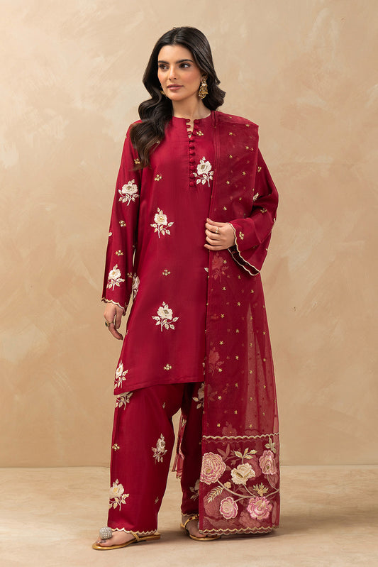 3 PIECE EMBROIDERED RAW SILK SUIT (LUXURY PRET)