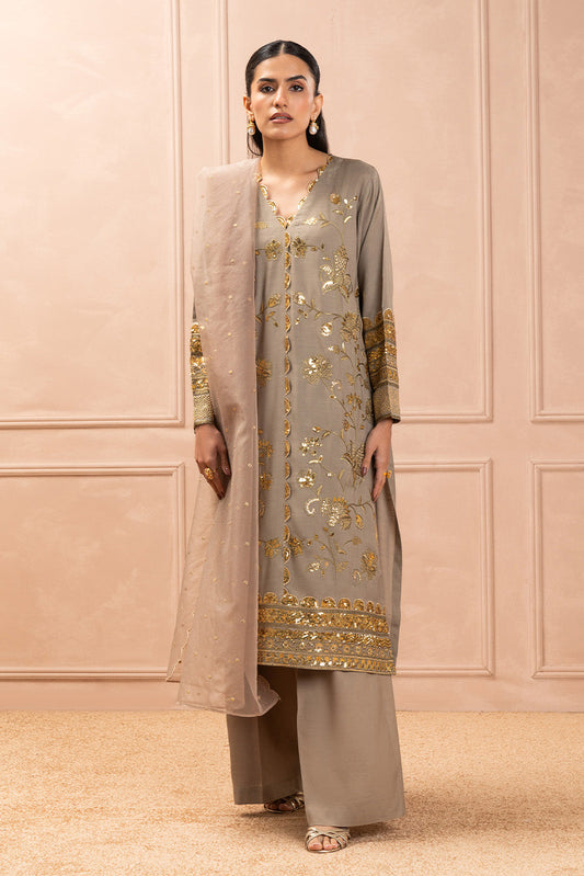 3 PIECE EMBROIDERED RAW SILK SUIT (LUXURY PRET)