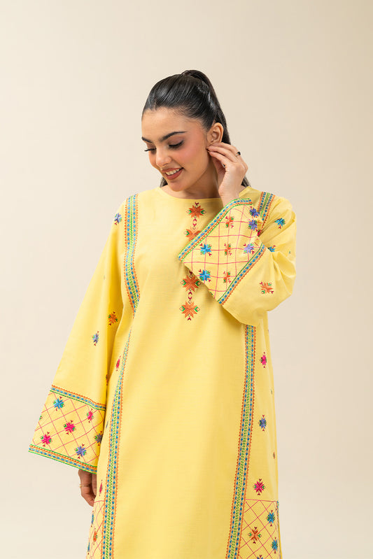 EMBROIDERED SLUB LAWN SHIRT (PRET)