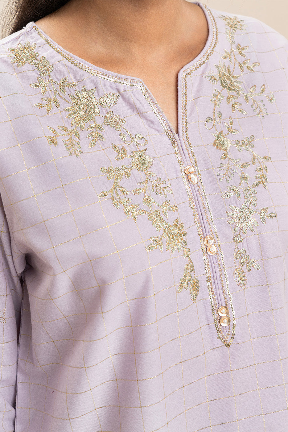 EMBROIDERED YARN DYED LUREX SHIRT (PRET)