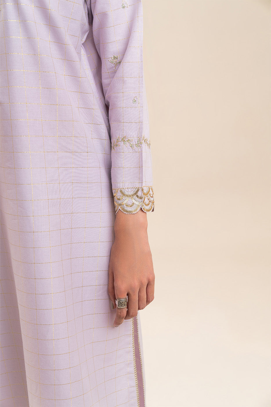 EMBROIDERED YARN DYED LUREX SHIRT (PRET)