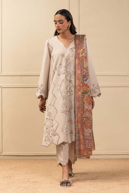 3 PIECE EMBROIDERED TWO WAY SLUB SUIT (PRET)