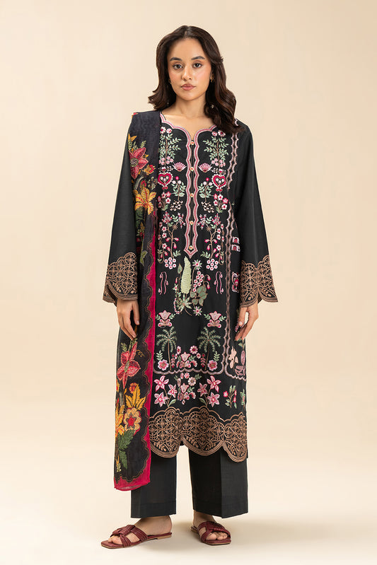 3 PIECE EMBROIDERED TWO WAY SLUB SUIT (PRET)