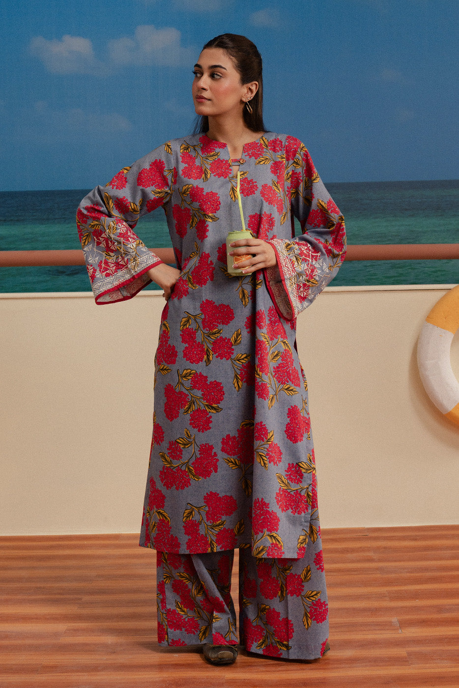 2 PIECE EMBROIDERED TWO WAY SLUB SUIT (PRET)