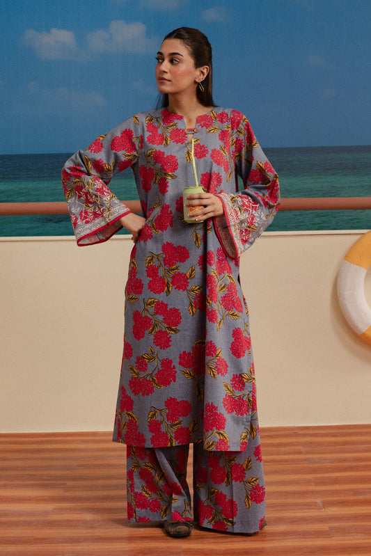 2 PIECE EMBROIDERED TWO WAY SLUB SUIT (PRET)