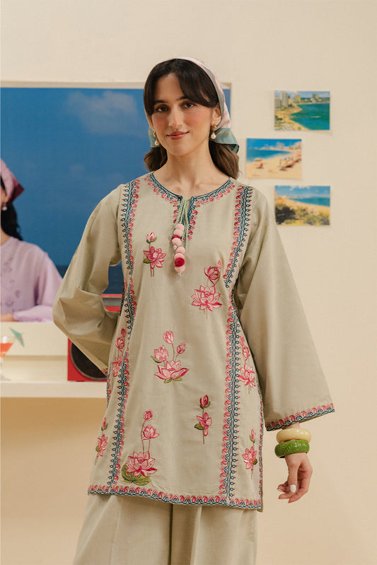 2 PIECE EMBROIDERED CHAMBRAY SUIT (FLOW)