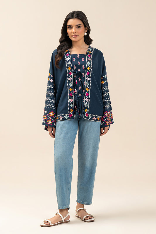 EMBROIDERED SLUB LAWN DRESS (PRET)