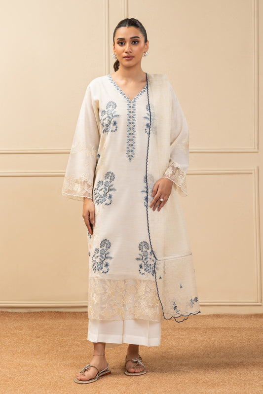 3 PIECE EMBROIDERED GOLD ZARI SUIT (HIGH PRET)