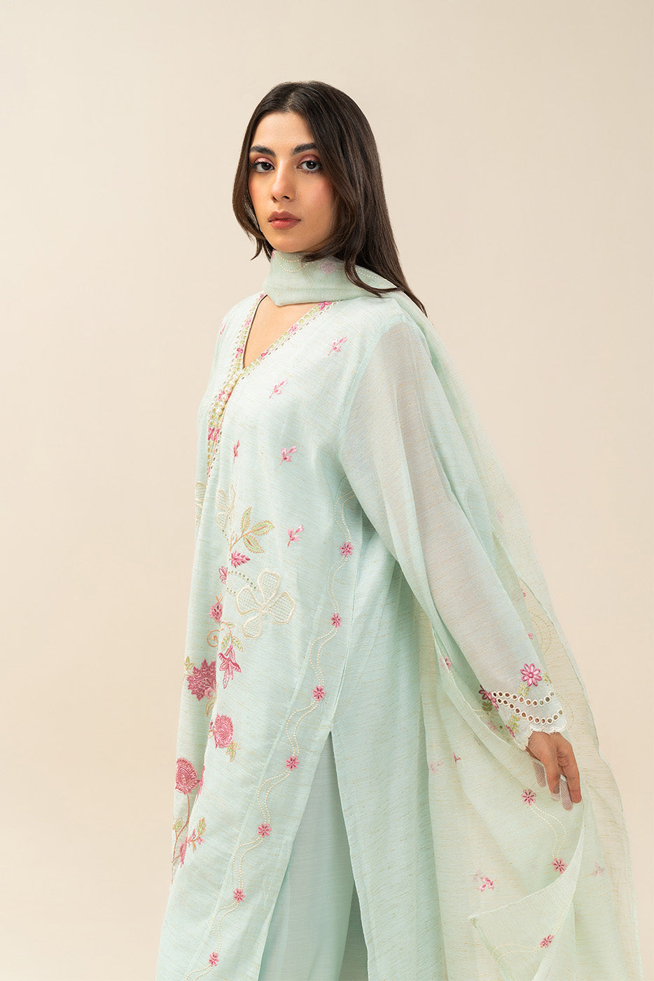 3 PIECE EMBROIDERED ZARI JACQUARD SUIT (HIGH CASUAL)