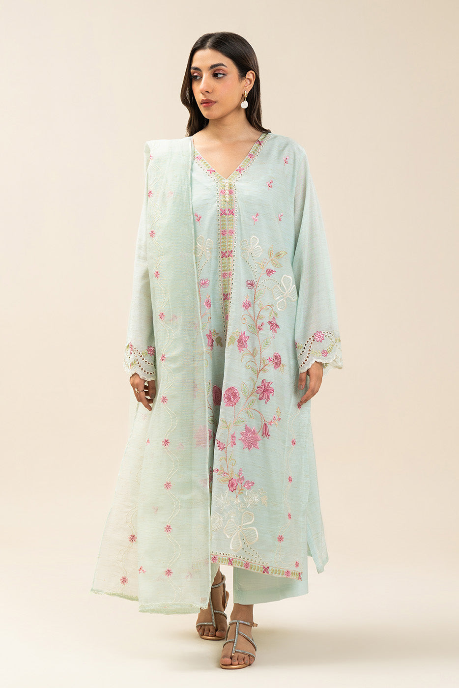 3 PIECE EMBROIDERED ZARI JACQUARD SUIT (HIGH CASUAL)