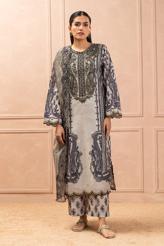 3 PIECE EMBROIDERED DIGITAL PRINTED ZARI JACQUARD SUIT (LUXURY PRET)
