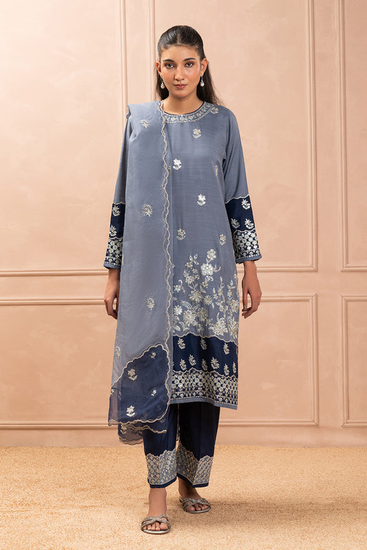 3 PIECE EMBROIDERED RAW SILK SUIT (LUXURY PRET)