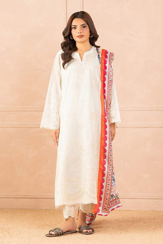 3 PIECE EMBROIDERED PAPER COTTON SUIT (LUXURY PRET)