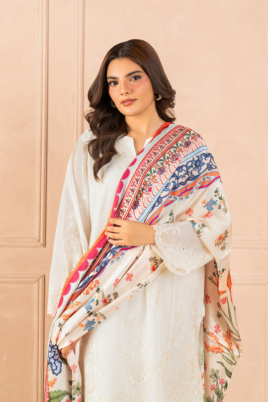 3 PIECE EMBROIDERED PAPER COTTON SUIT (LUXURY PRET)