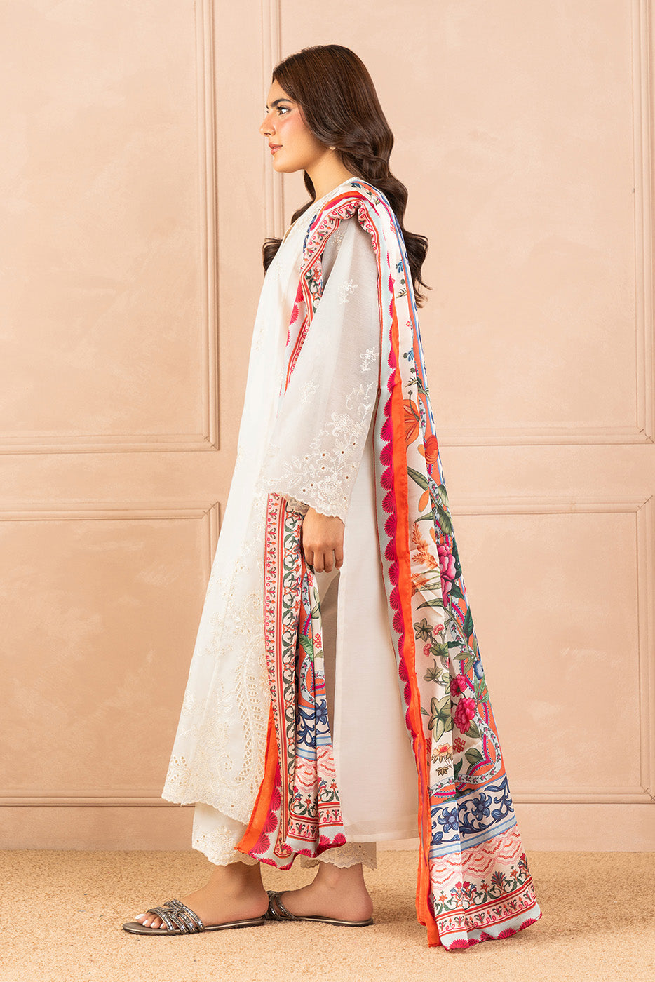 3 PIECE EMBROIDERED PAPER COTTON SUIT (LUXURY PRET)