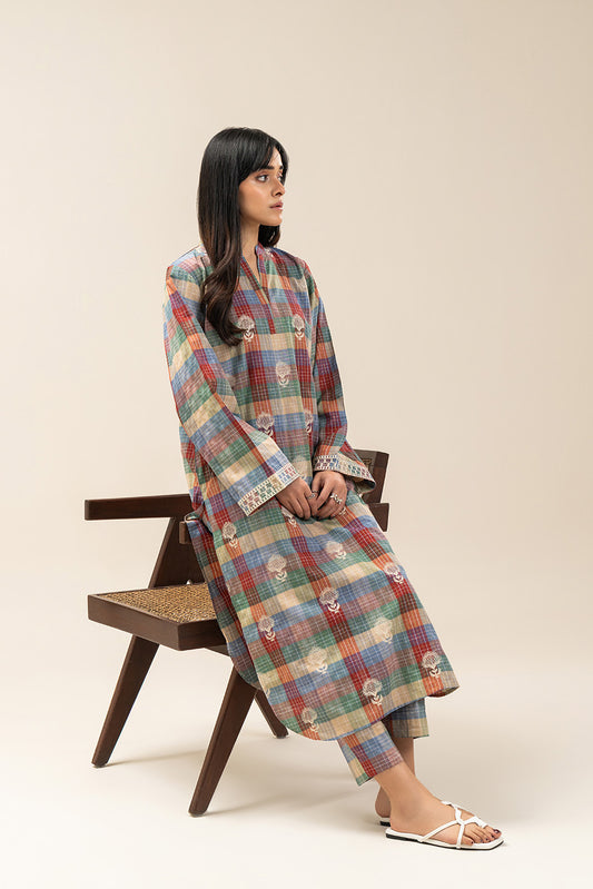 2 PIECE EMBROIDERED LUREX YARN DYED SUIT (PRET)