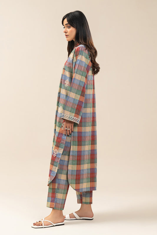 2 PIECE EMBROIDERED LUREX YARN DYED SUIT (PRET)