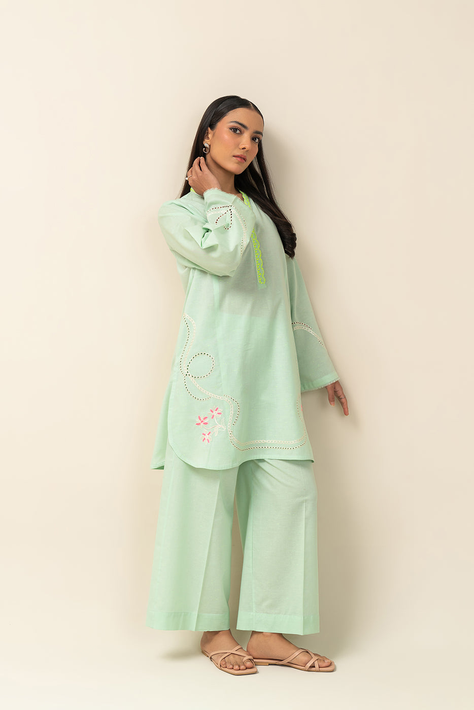 2 PIECE EMBROIDERED NEON NEPS SUIT (PRET)