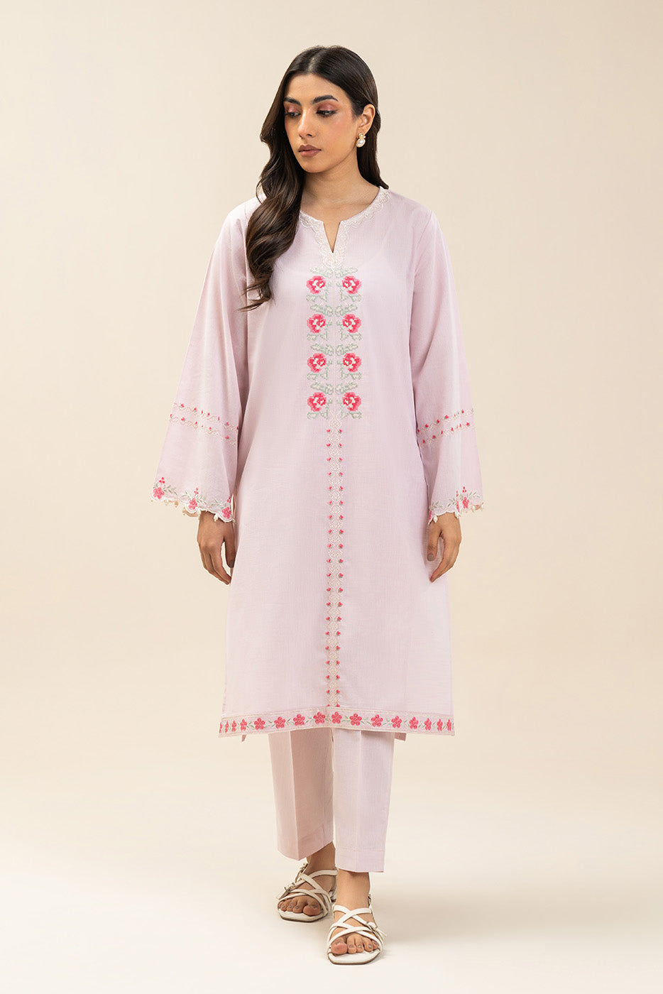 2 PIECE EMBROIDERED CHAMBRAY SUIT (PRET)