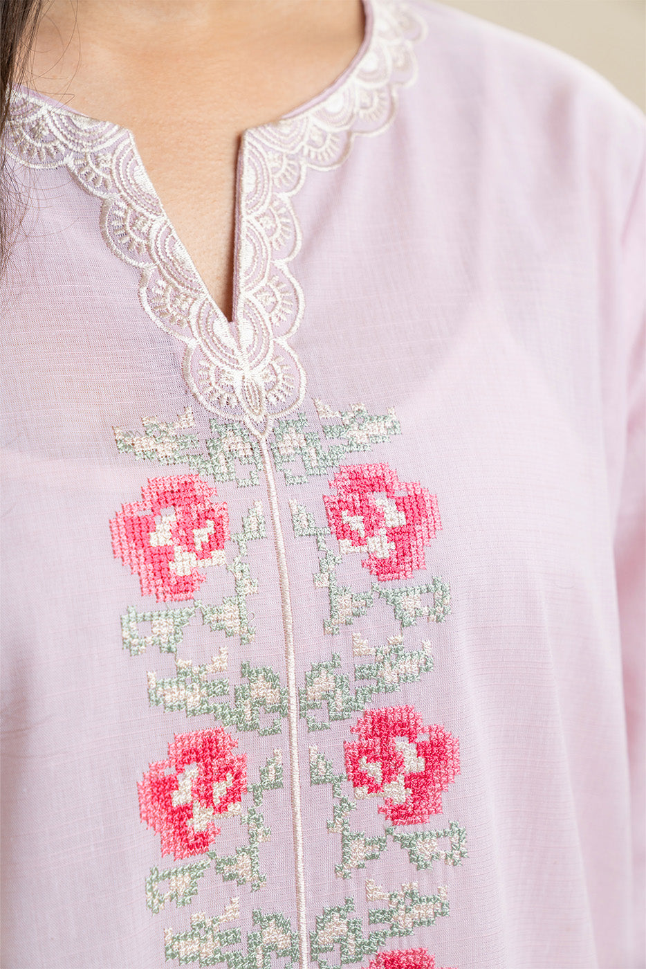 2 PIECE EMBROIDERED CHAMBRAY SUIT (PRET)