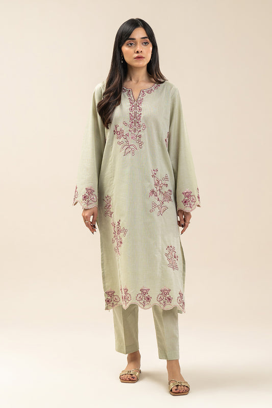2 PIECE EMBROIDERED CHAMBRAY SUIT (PRET)
