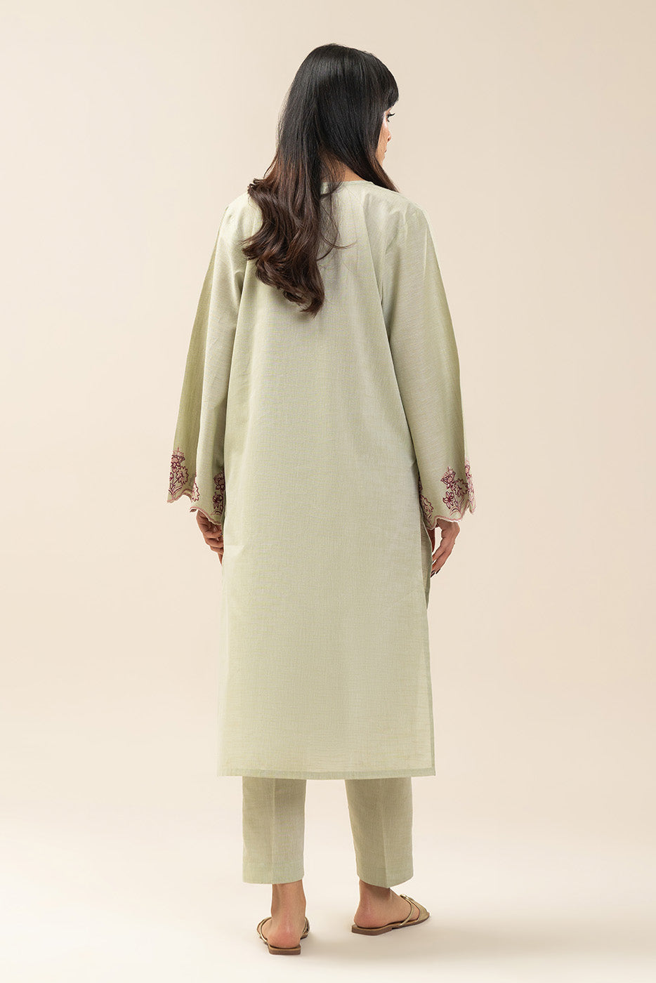 2 PIECE EMBROIDERED CHAMBRAY SUIT (PRET)