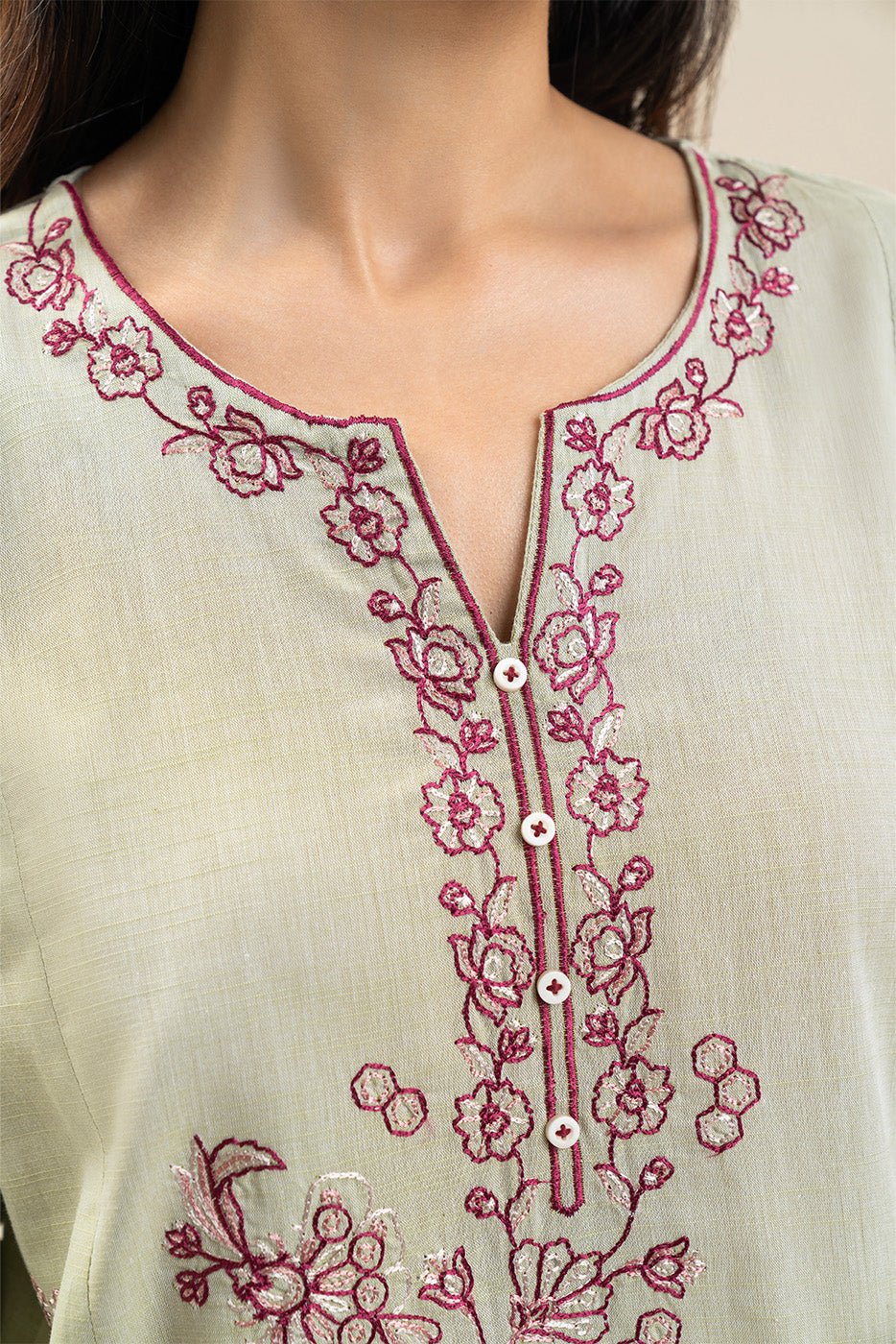 2 PIECE EMBROIDERED CHAMBRAY SUIT (PRET)