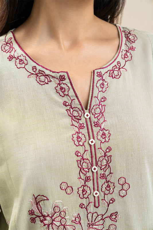 2 PIECE EMBROIDERED CHAMBRAY SUIT (PRET)