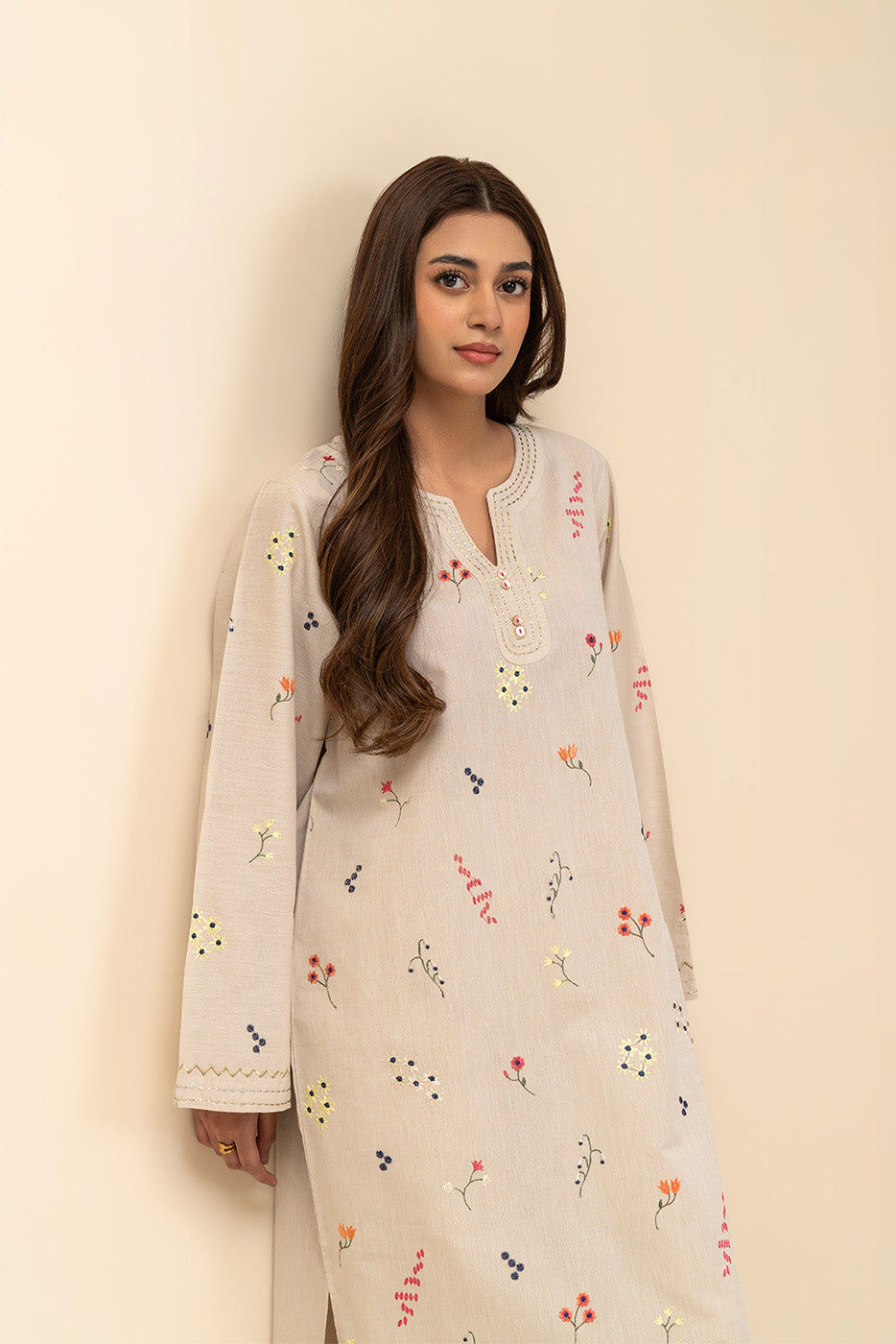 2 PIECE EMBROIDERED CHAMBRAY SUIT (PRET)