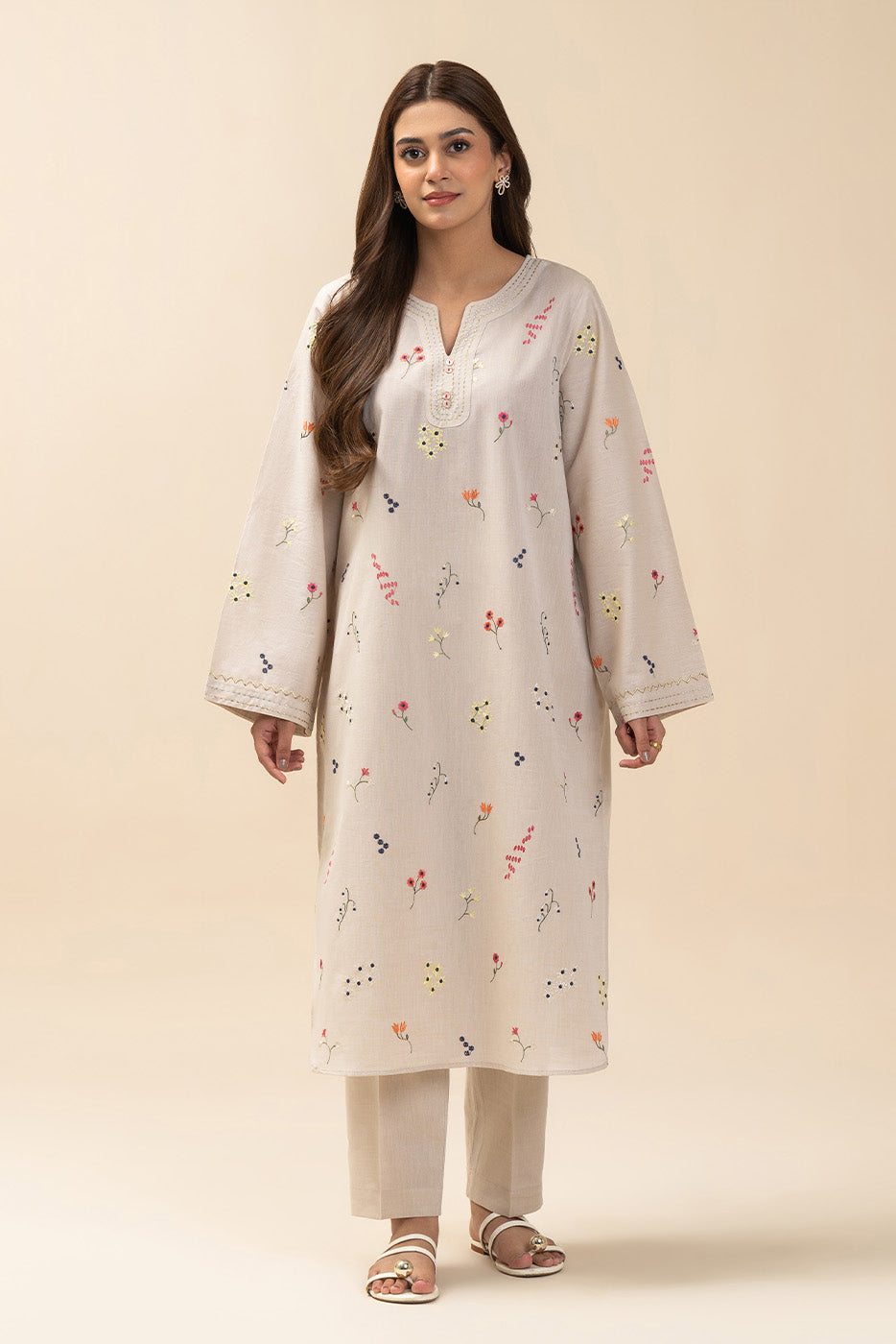 2 PIECE EMBROIDERED CHAMBRAY SUIT (PRET)