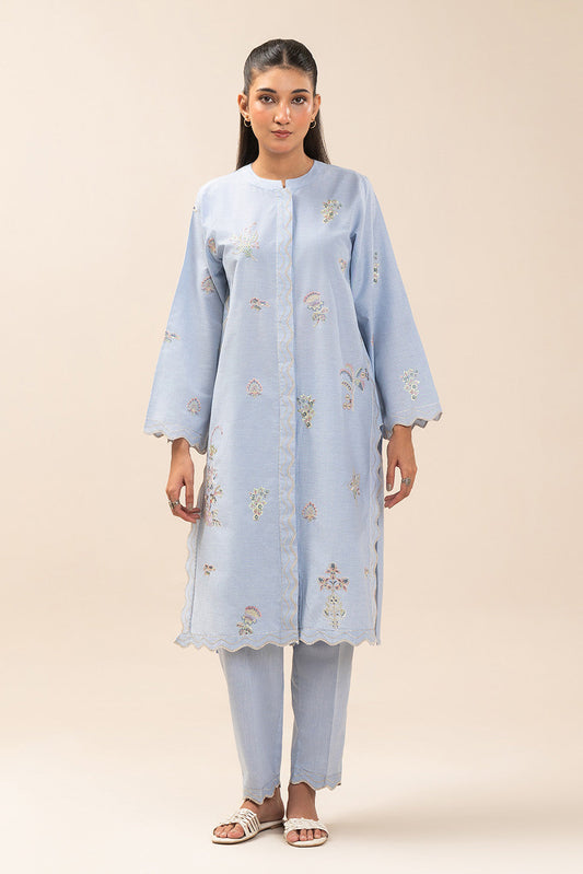 2 PIECE EMBROIDERED CHAMBRAY SUIT (PRET)