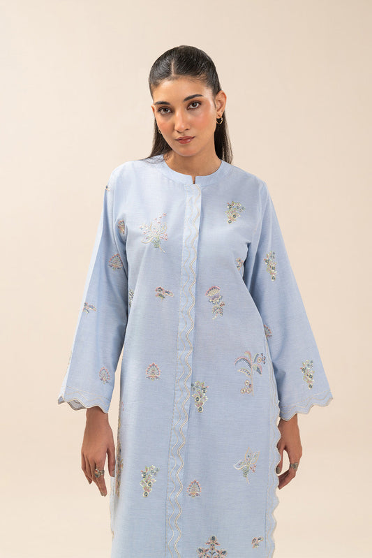 2 PIECE EMBROIDERED CHAMBRAY SUIT (PRET)