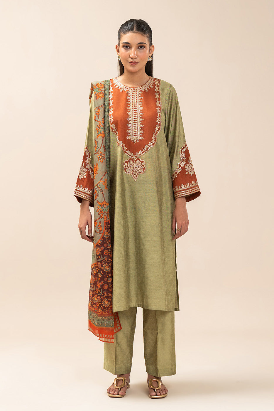 2 PIECE EMBROIDERED TWO TONE MISSOURI SUIT (PRET)