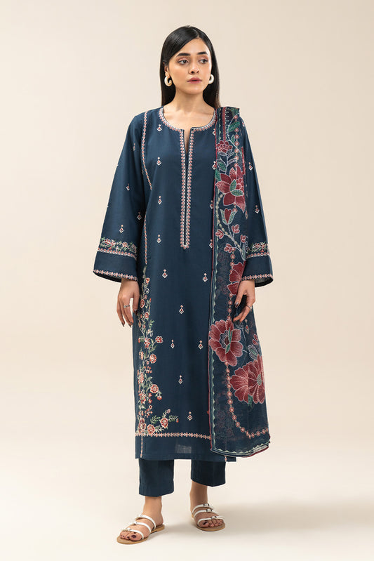 3 PIECE EMBROIDERED SLUB SUIT (PRET)