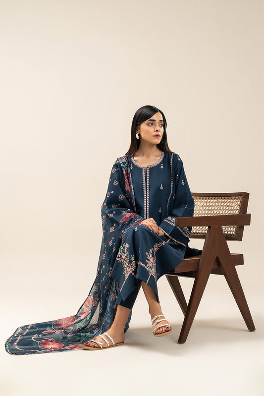 3 PIECE EMBROIDERED SLUB SUIT (PRET)