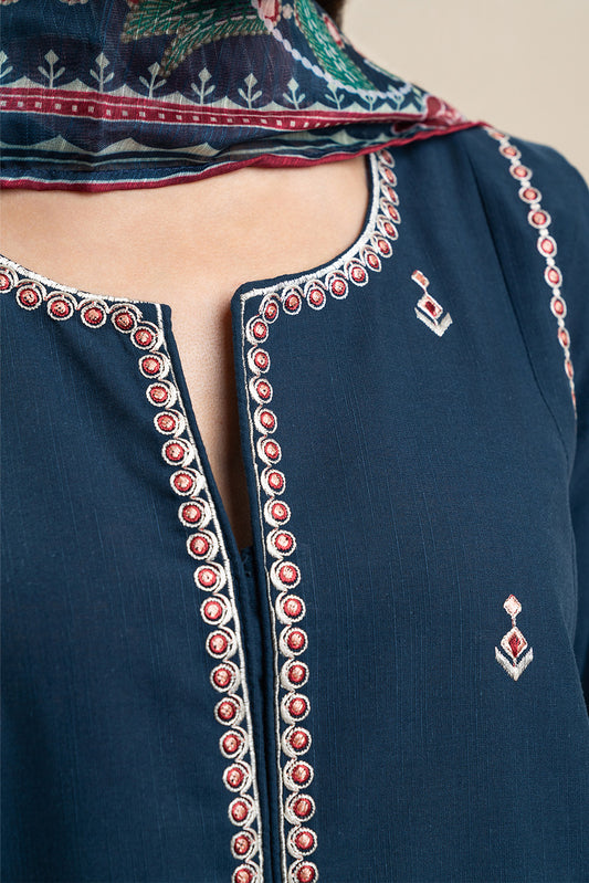 3 PIECE EMBROIDERED SLUB SUIT (PRET)