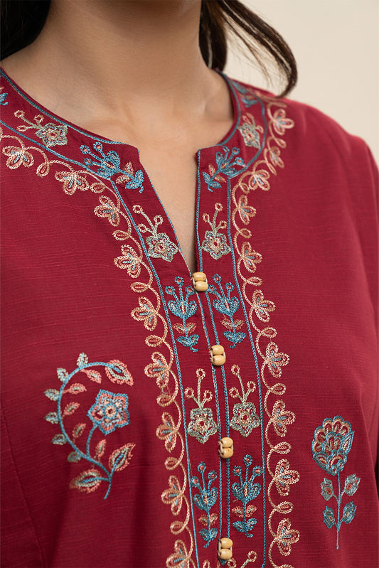 3 PIECE EMBROIDERED SLUB SUIT (PRET)