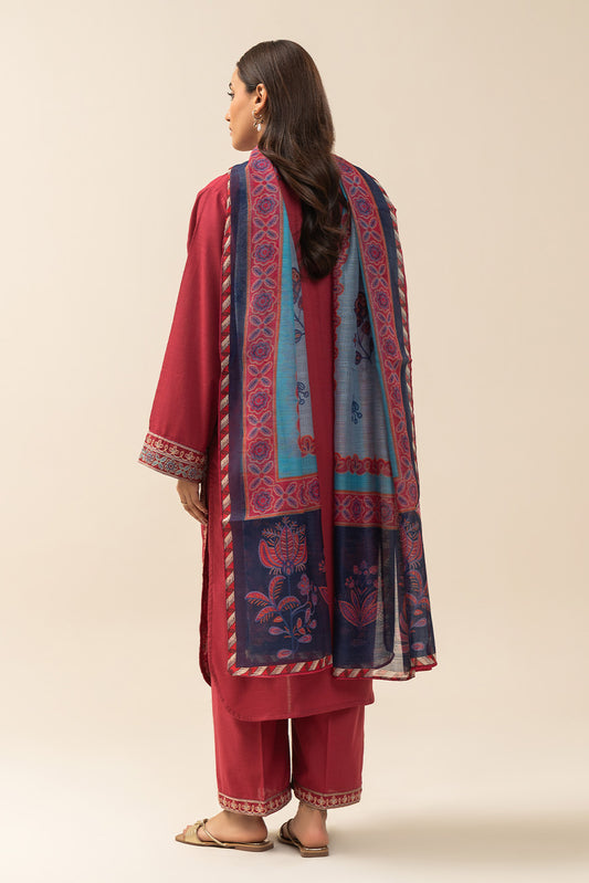 3 PIECE EMBROIDERED SLUB SUIT (PRET)