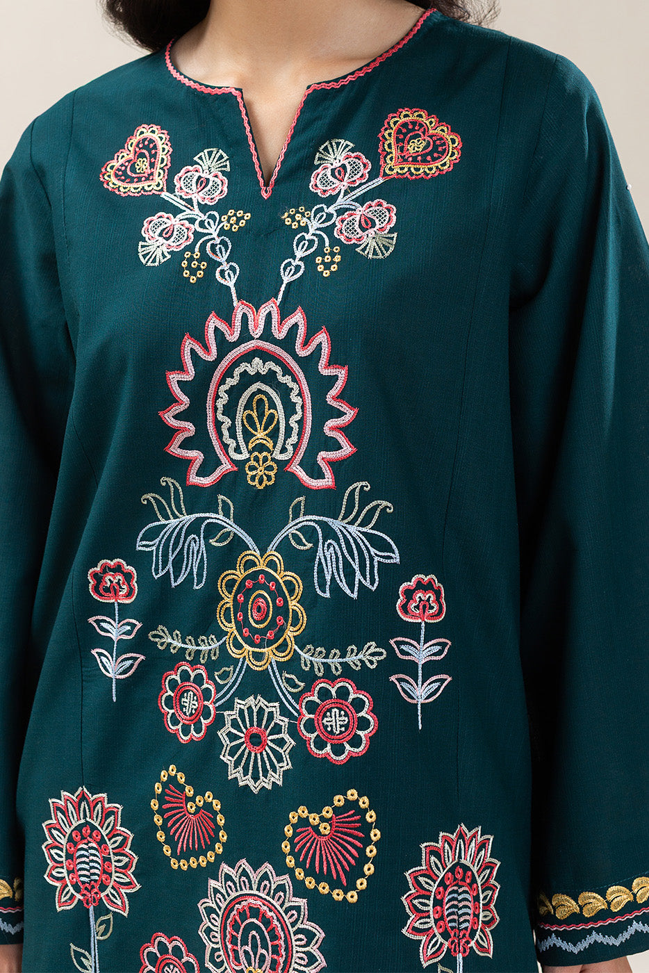2 PIECE EMBROIDERED SLUB SUIT (FLOW)