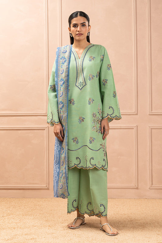 3 PIECE EMBROIDERED TWO WAY SLUB SUIT (HIGH CASUAL)