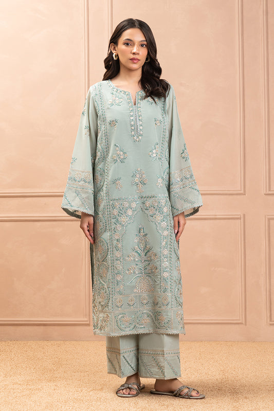 2 PIECE EMBROIDERED PAPER COTTON SUIT (LUXURY PRET)