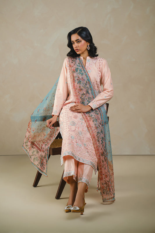 3 PIECE EMBROIDERED TWO TONE SUIT (LUXURY PRET)